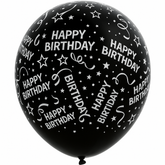 Black "Happy Birthday" Confetti Latex Balloons - 12", 6-Pack